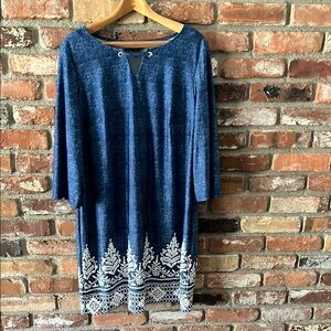 Tacera Women's Elegant Navy Blue Dress with White Accents Size 1X NWT